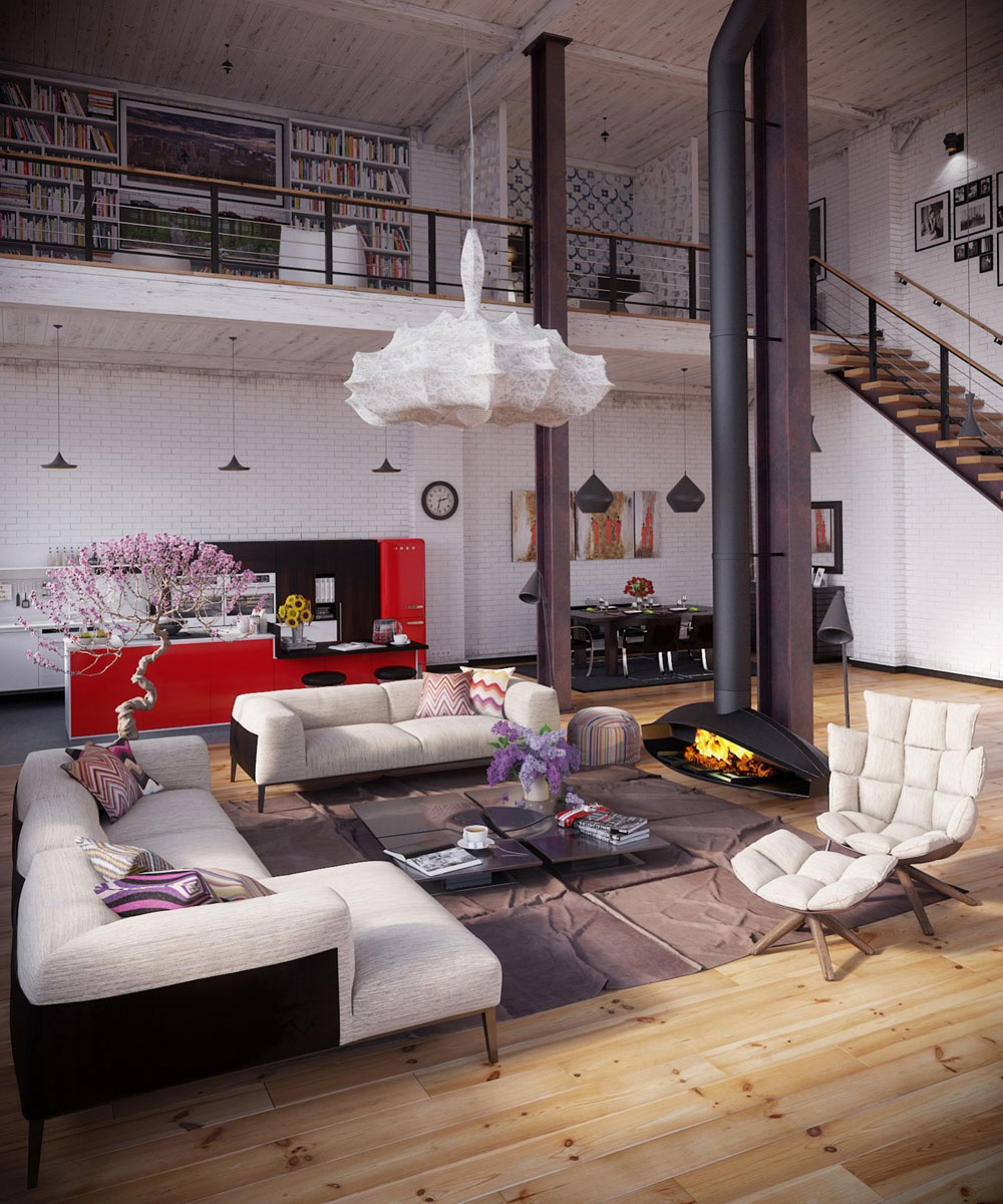 living room in stil industrial